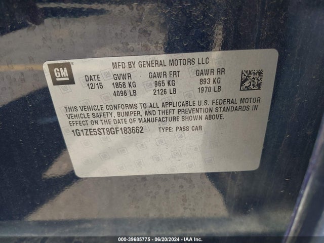 Chevrolet MALIBU 1LT 2016 1G1ZE5ST8GF183662 Image 9