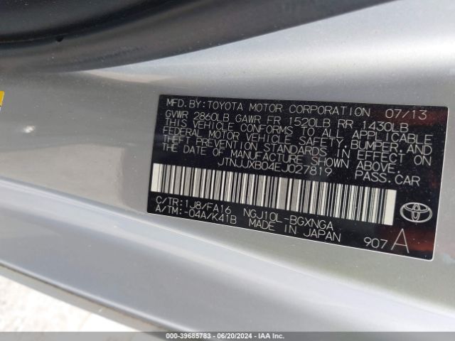 JTNJJXB04EJ027819 Scion Iq 10 Series