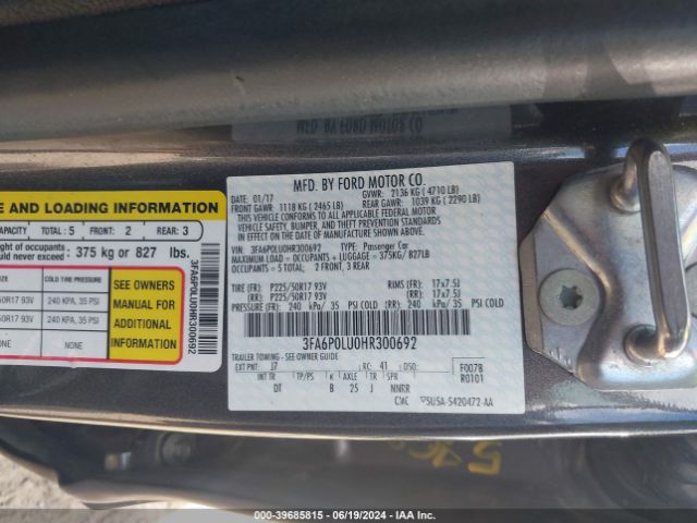 3FA6P0LU0HR300692 Ford Fusion Hybrid Se