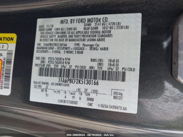1FA6P8CF2K5130166 Ford MUSTANG GT