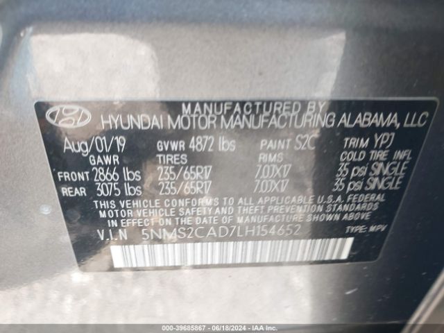 5NMS2CAD7LH154652 Hyundai Santa Fe Se