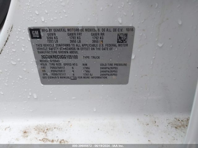 3GCUKREC0GG105100 Chevrolet Silverado 1500 1lt