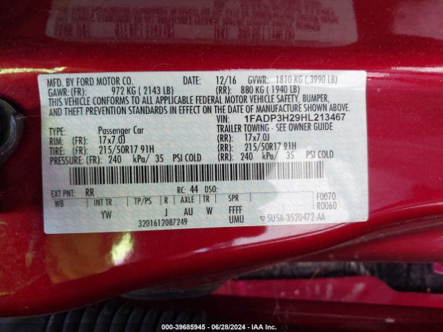 1FADP3H29HL213467 Ford FOCUS SEL