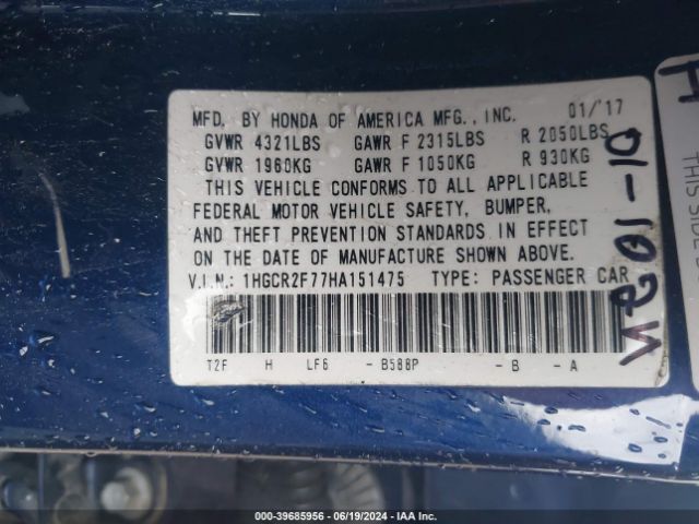 1HGCR2F77HA151475 Honda ACCORD EX