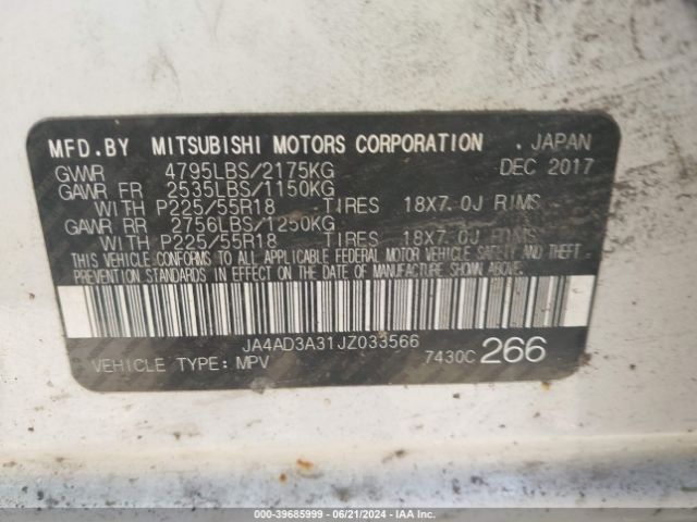 JA4AD3A31JZ033566 Mitsubishi Outlander Se