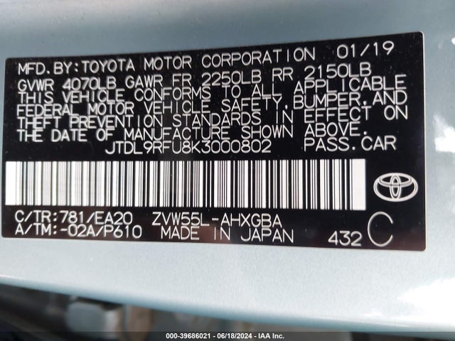 Toyota PRIUS XLE 2019 JTDL9RFU8K3000802 Image 9