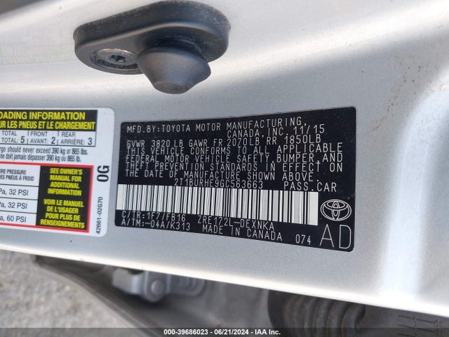 Toyota COROLLA LE 2016 2T1BURHE9GC563663 Image 9
