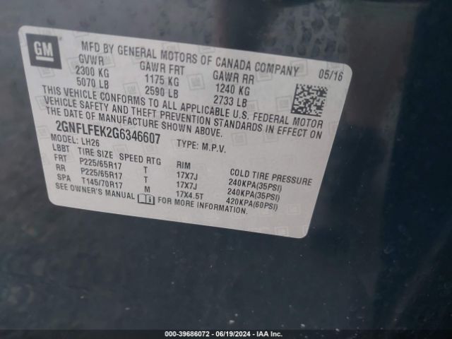 2GNFLFEK2G6346607 Chevrolet EQUINOX LT
