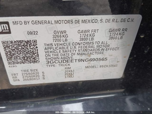 3GCUDEET9NG690565 Chevrolet Silverado 1500 4wd  Short Bed Rst