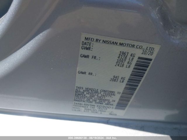 1N4BL4DV3MN309005 Nissan Altima Sv Fwd