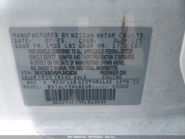 3N1CN8EV9PL863834 Nissan Versa 1.6 Sv Xtronic Cvt