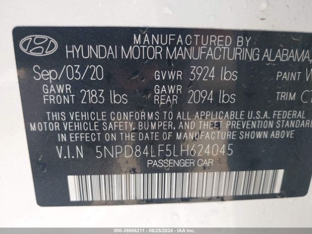 5NPD84LF5LH624045 Hyundai ELANTRA SEL
