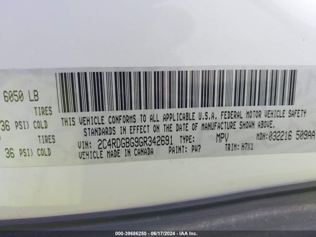 2C4RDGBG9GR342691 Dodge Grand Caravan Se