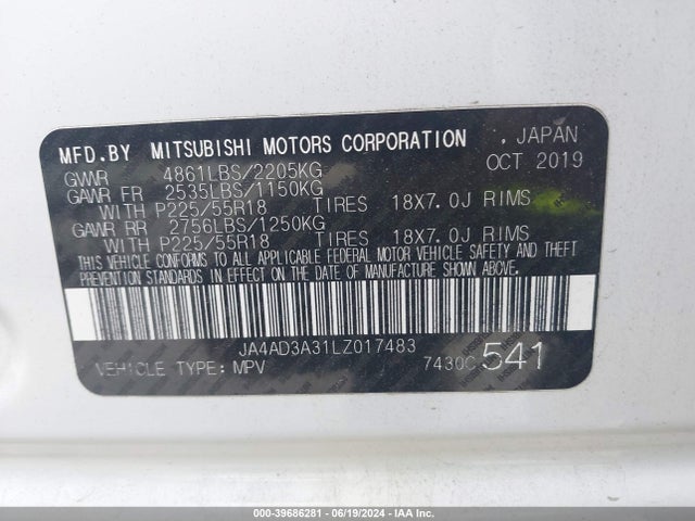Mitsubishi Outlander Le 2.4 2020 JA4AD3A31LZ017483 Image 9