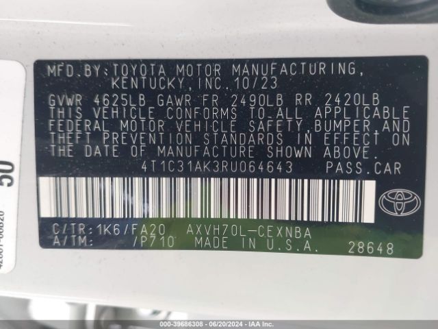 4T1C31AK3RU064643 Toyota Camry Hybrid Le