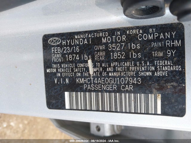 Hyundai ACCENT SE 2016 KMHCT4AE0GU107943 Image 9