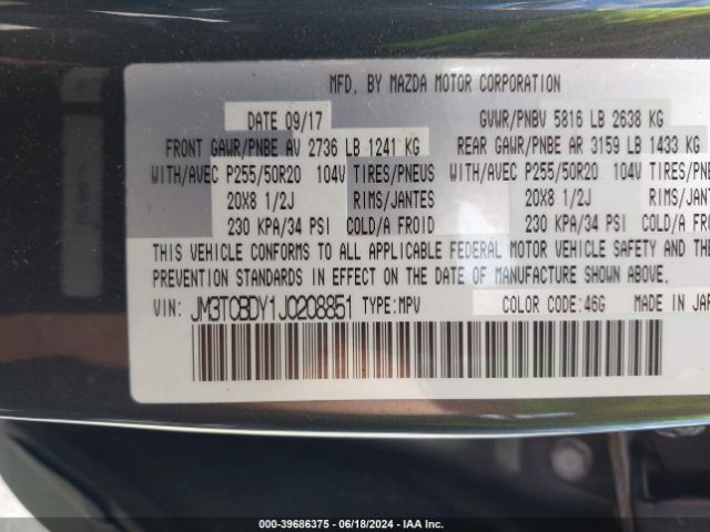 JM3TCBDY1J0208851 Mazda Cx-9 Grand Touring