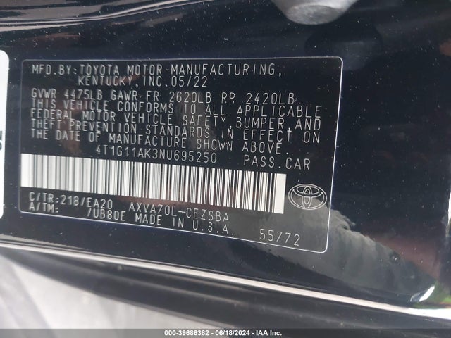 Toyota CAMRY SE 2022 4T1G11AK3NU695250 Image 9