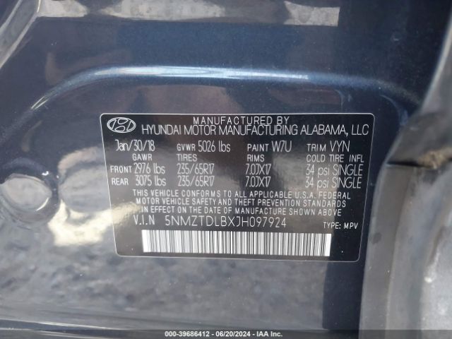5NMZTDLBXJH097924 Hyundai Santa Fe Sport 2.4l