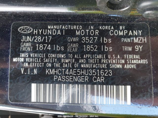 KMHCT4AE5HU351623 Hyundai Accent Value Edition