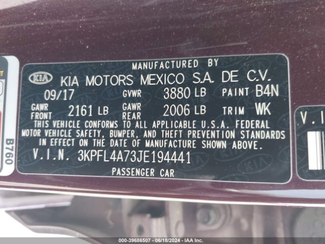 3KPFL4A73JE194441 KIA FORTE LX