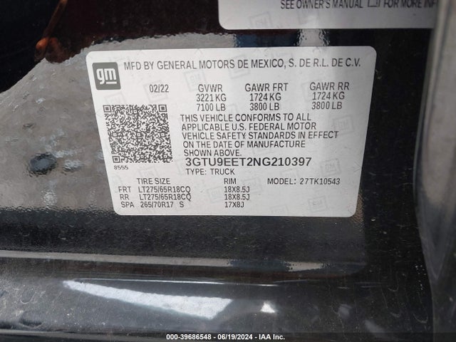 3GTU9EET2NG210397 GMC Sierra 1500 Limited 4wd  Short Box At4