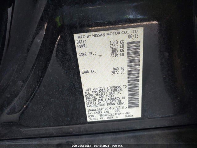 Nissan Altima 2.5 S 2015 1N4AL3AP3FC473235 Image 9