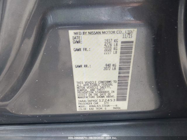 1N4AL3APXGC122453 Nissan Altima 2.5 Sl
