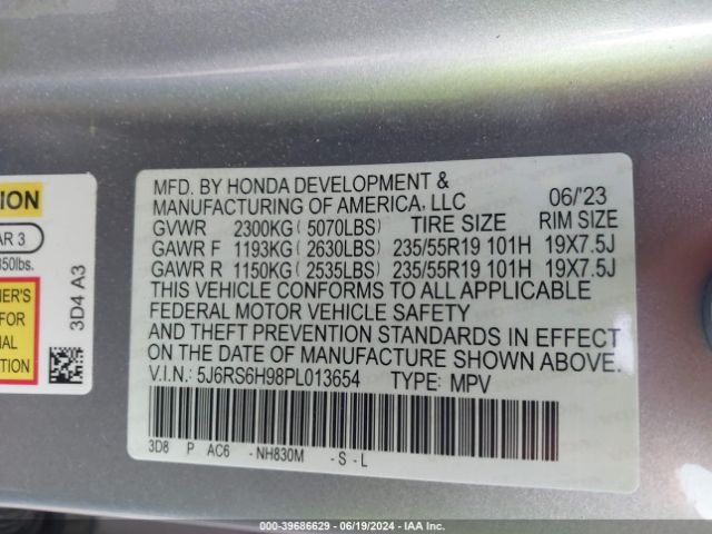 5J6RS6H98PL013654 Honda Cr-v Hybrid Sport Touring