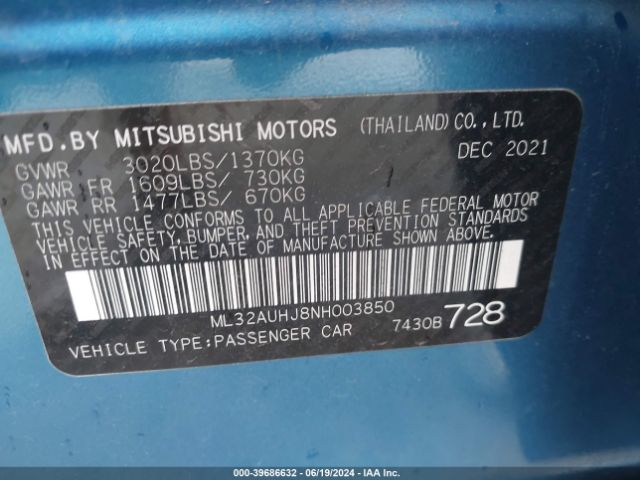 ML32AUHJ8NH003850 Mitsubishi Mirage Es/le