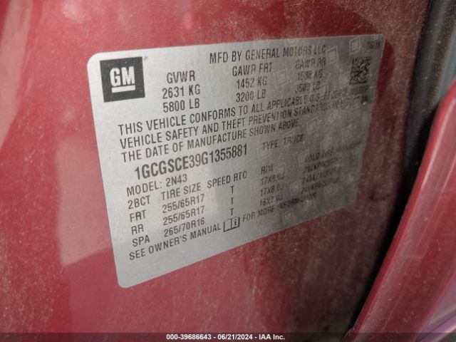 1GCGSCE39G1355881 Chevrolet Colorado Lt
