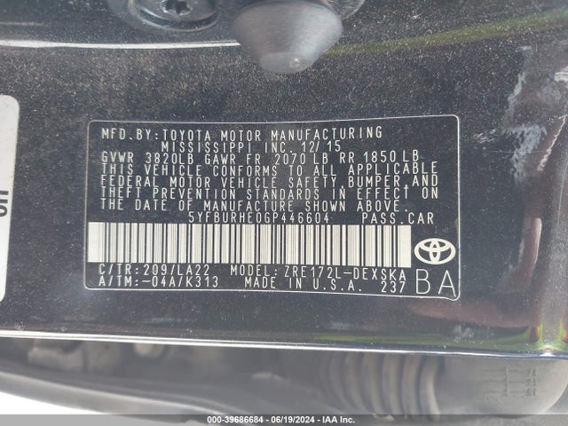 Toyota Corolla S Premium 2016 5YFBURHE0GP446604 Image 9