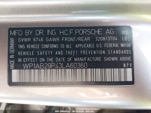 2003 PORSCHE CAYENNE WP1AB29P43LA60360 Photo 8