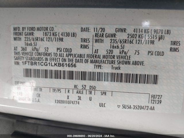 1FTBR1CG1LKB61656 Ford Transit-250