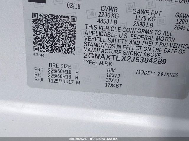 2GNAXTEX2J6304289 Chevrolet EQUINOX LT