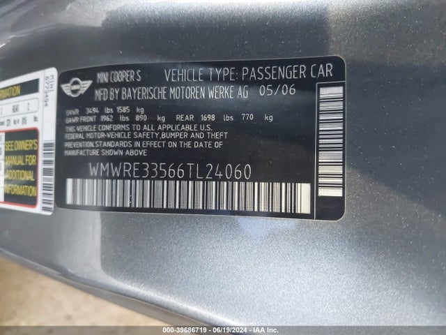 2006 MINI COOPER S WMWRE33566TL24060 Photo 8