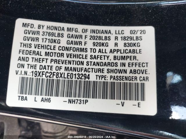 19XFC2F8XLE013294 Honda Civic Sport