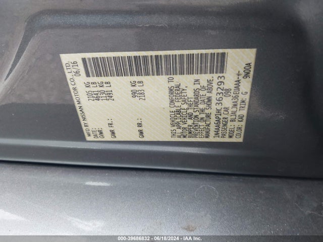 Nissan Maxima 2017 1N4AA6AP1HC363293 Image 9