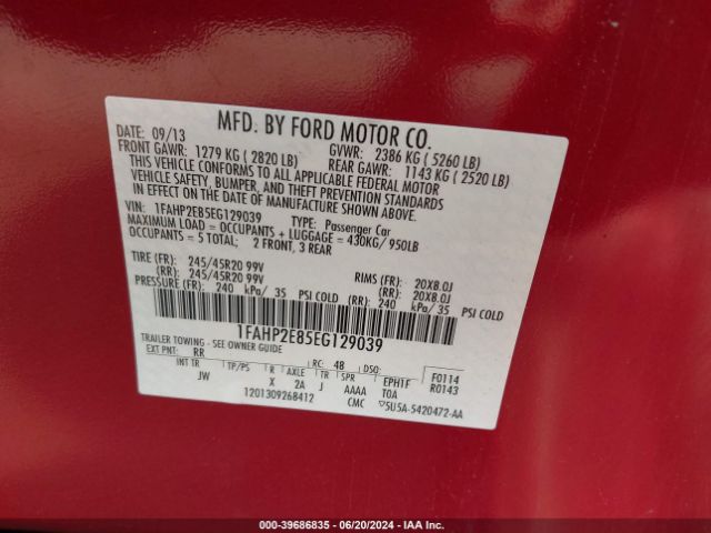 1FAHP2E85EG129039 Ford TAURUS SEL