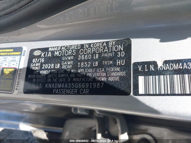 KIA RIO LX 2016 KNADM4A35G6691987 Image 9
