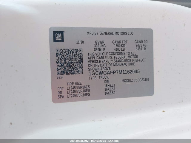 Chevrolet Express Cargo Rwd 2500 Regular Wheelbase Wt 2021 1GCWGAFP7M1162045 Image 9