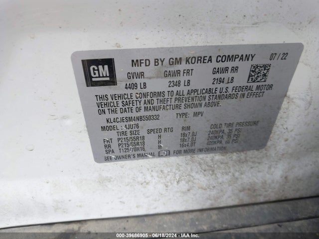 KL4CJESM4NB550332 Buick Encore Awd Preferred