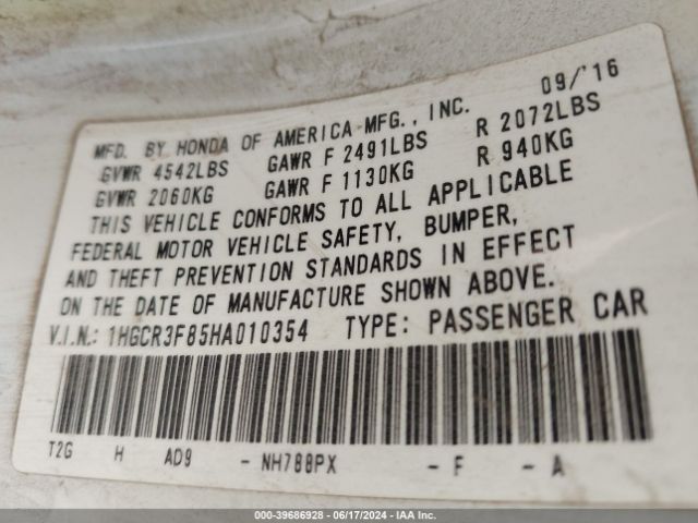 1HGCR3F85HA010354 Honda Accord Ex-l V6