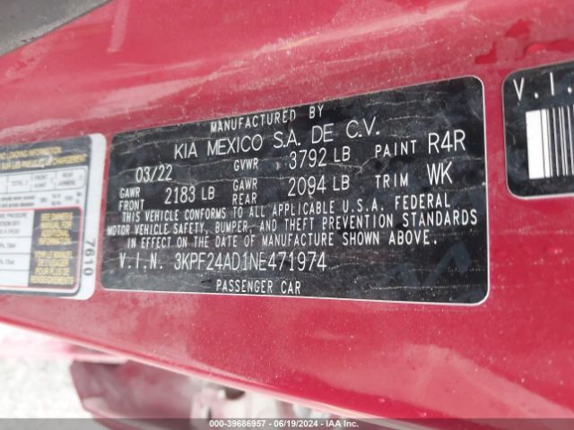 3KPF24AD1NE471974 KIA Forte Lxs