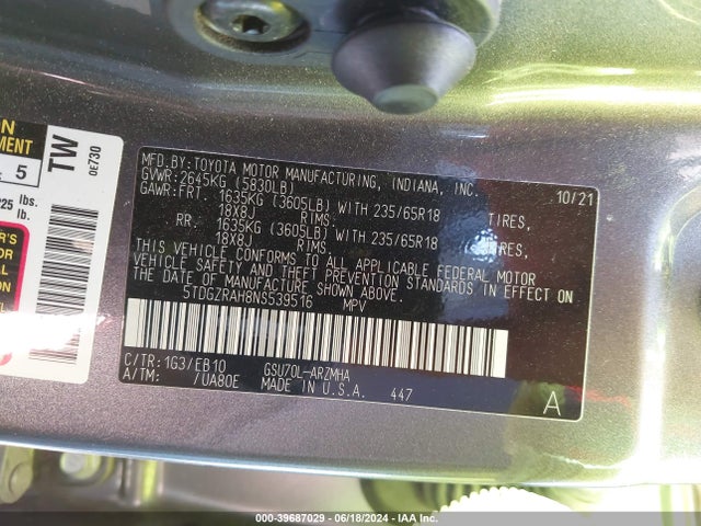 Toyota Highlander Xle 2022 5TDGZRAH8NS539516 Image 9
