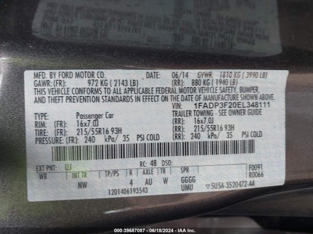 Ford FOCUS SE 2014 1FADP3F20EL348111 Image 9