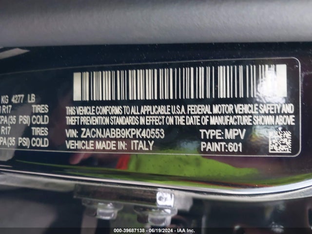 ZACNJABB9KPK40553 Jeep Renegade Altitude Fwd