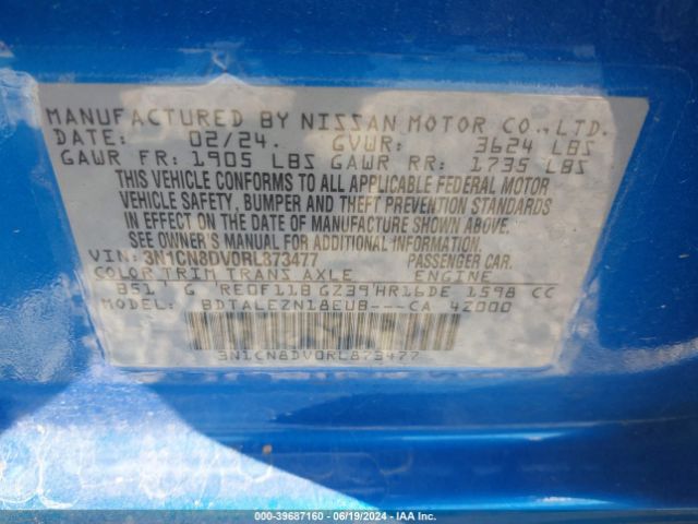 3N1CN8DV0RL873477 Nissan Versa 1.6 S