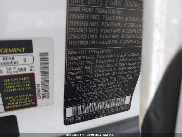 SALWR2VF5GA634314 Land Rover Range Rover Sport 3.0l V6 Supercharged Hse