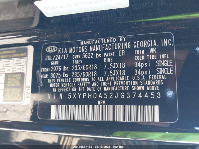 KIA Sorento 3.3l Ex 2018 5XYPHDA52JG374453 Image 9